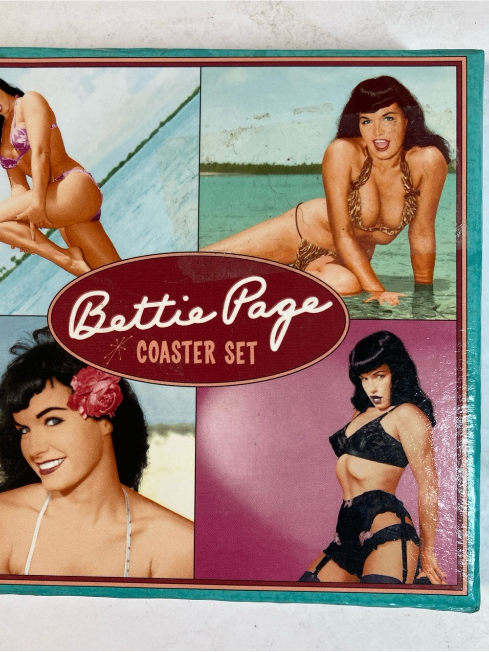 Bettie Page 1950’s Pin Up Girl Coasters, Set of 4 Cork Backed Dark Horse Comics